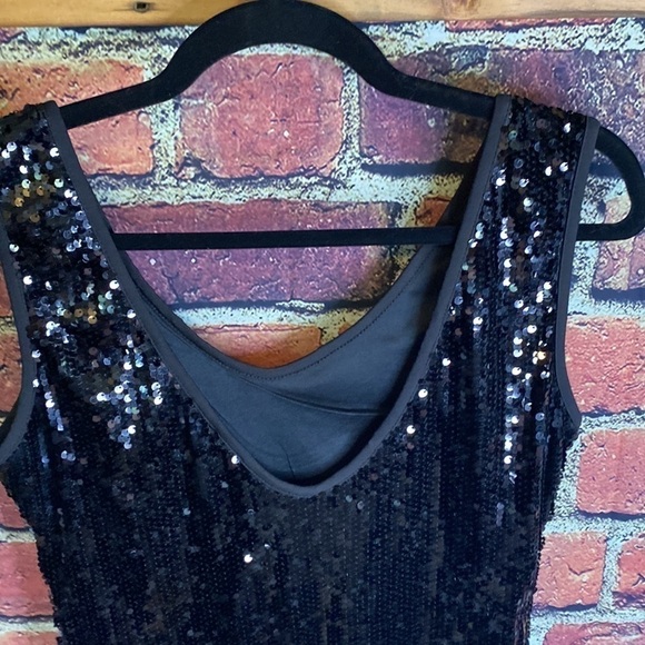 Sandra Venditti Black Sequin Fitted Bodycon Party Sparkle Cocktail Dress Sz M - Picture 9 of 11